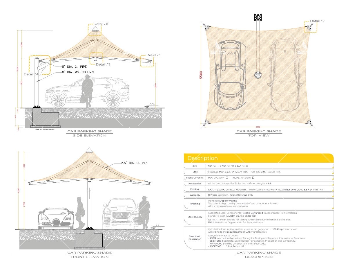 CONICAL UMBRELLA CAR PARKING SHADE ALBASSAM Tents & Structural